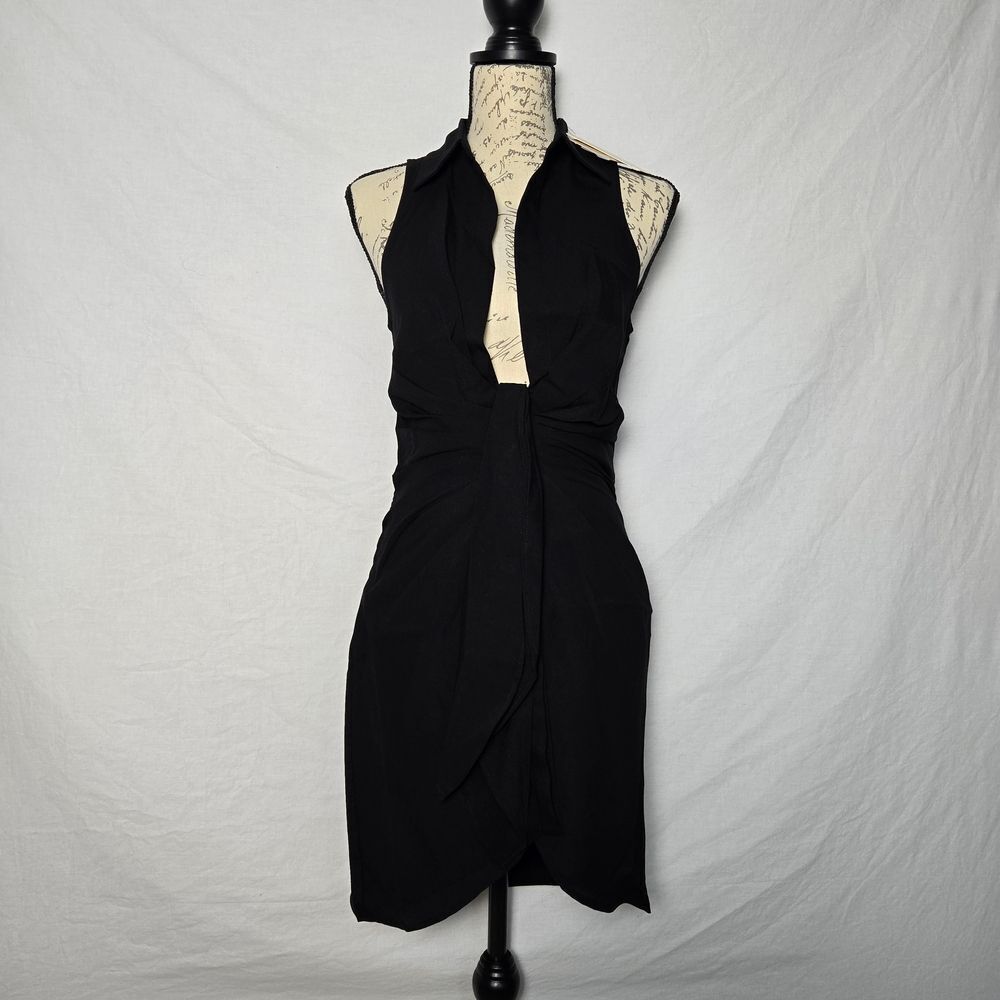 Choosy Black Plunging V Neck Twist Front Mini Dress Size 0 NWT